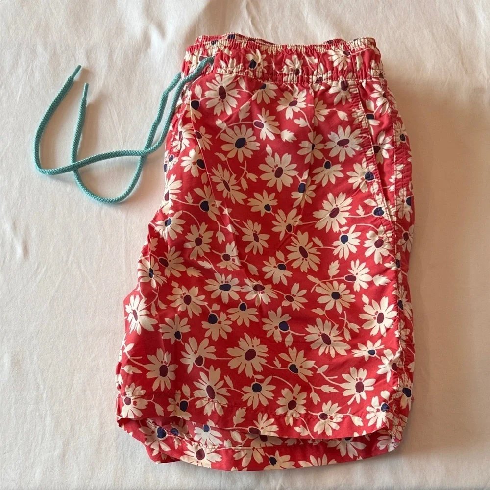 J. Crew Red Floral Swim Trunks